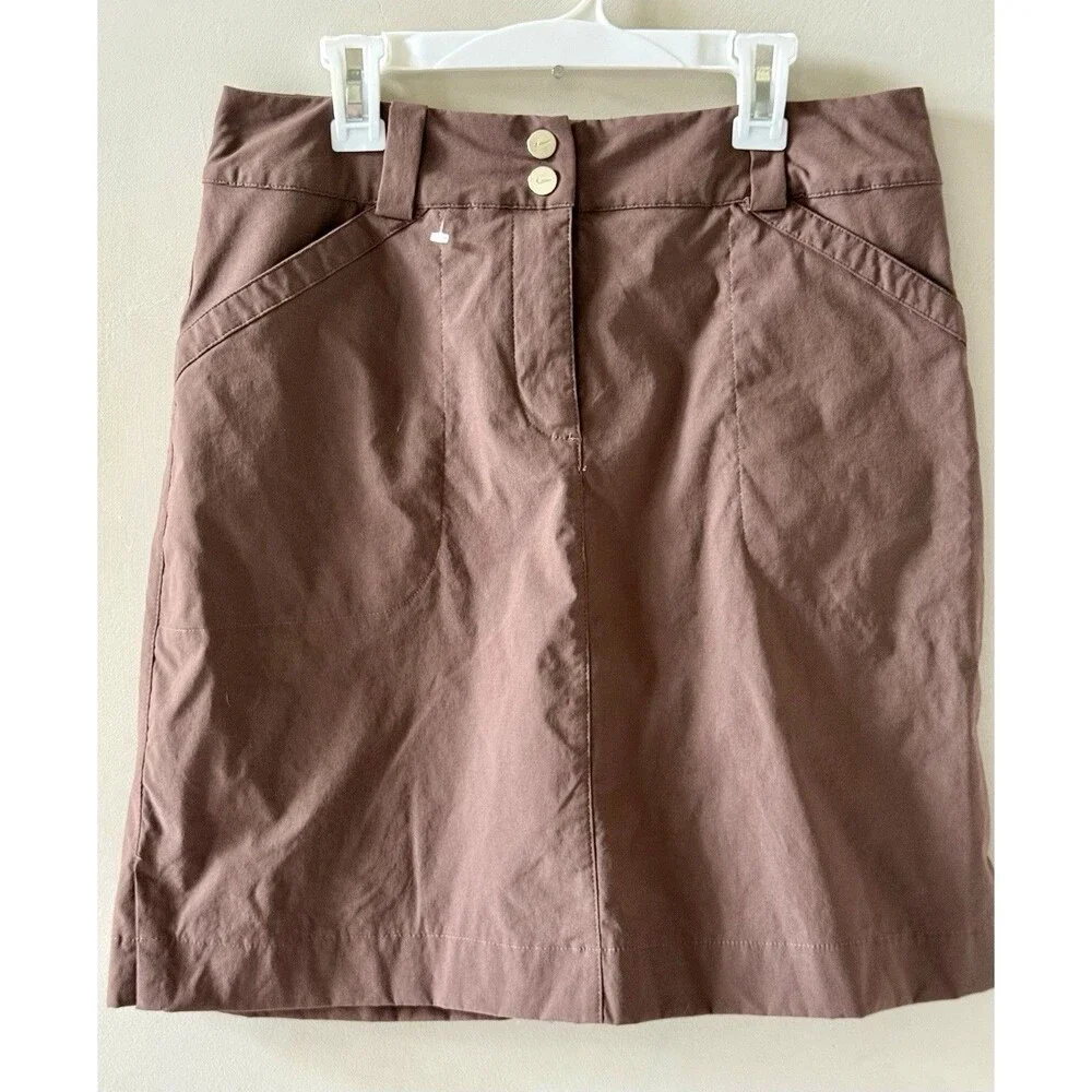 Nike Golf Skort Womens 4 Brown Fit Dry Stretch Pockets Knee Length Athletic